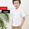 Boys' White Short-Sleeve Cotton Shirt for Summer School Uniform Performance