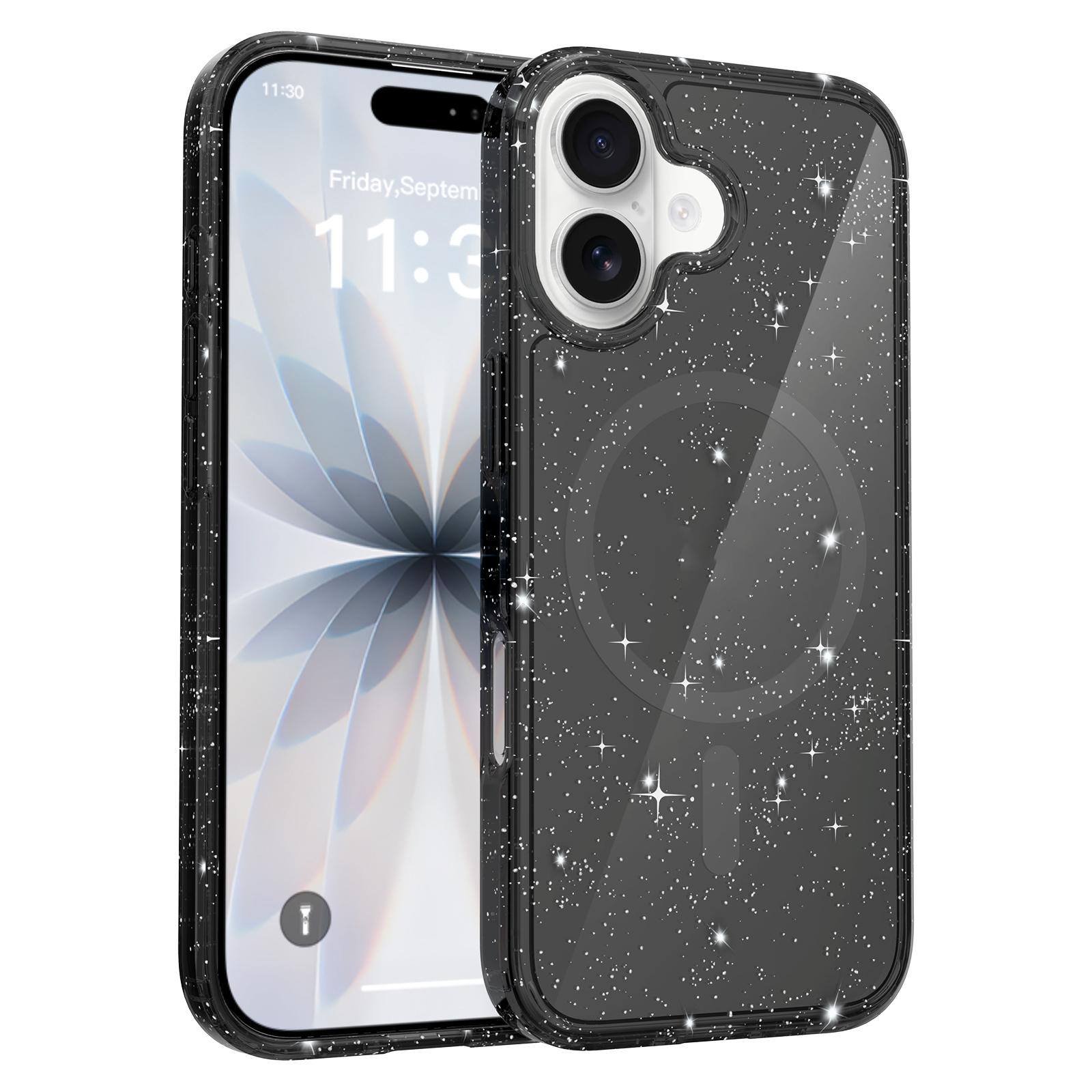 For iPhone 17 Magnetic Case Glitter Design TPU PC PET Drop Proof Phone Cover