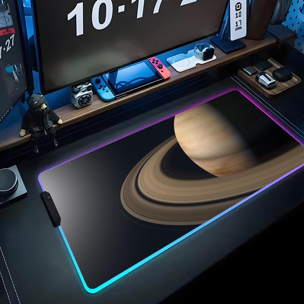 saturn Mouse Pad RGB Gaming Mousepad Big LED Pad PC Desk Mat Luminous Mouse Pad Large Keyboard Mats Table Rug With Backlit