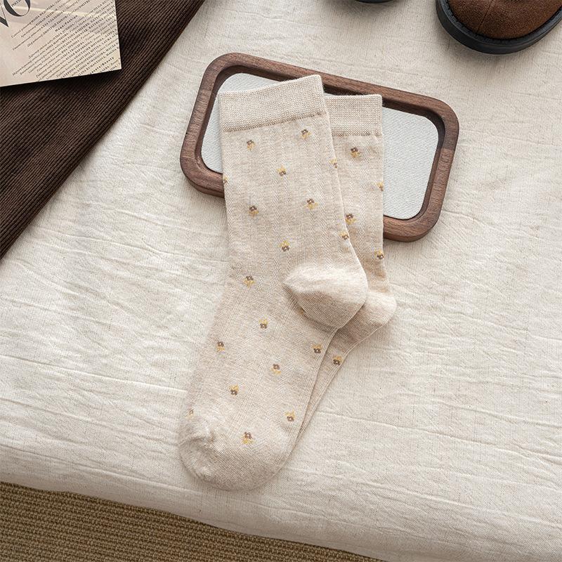 Department Of Cold Wind Boneless Versatile Stacking Socks Autumn Gentle Small Floral Socks Tide Cotton Medium Tube Socks