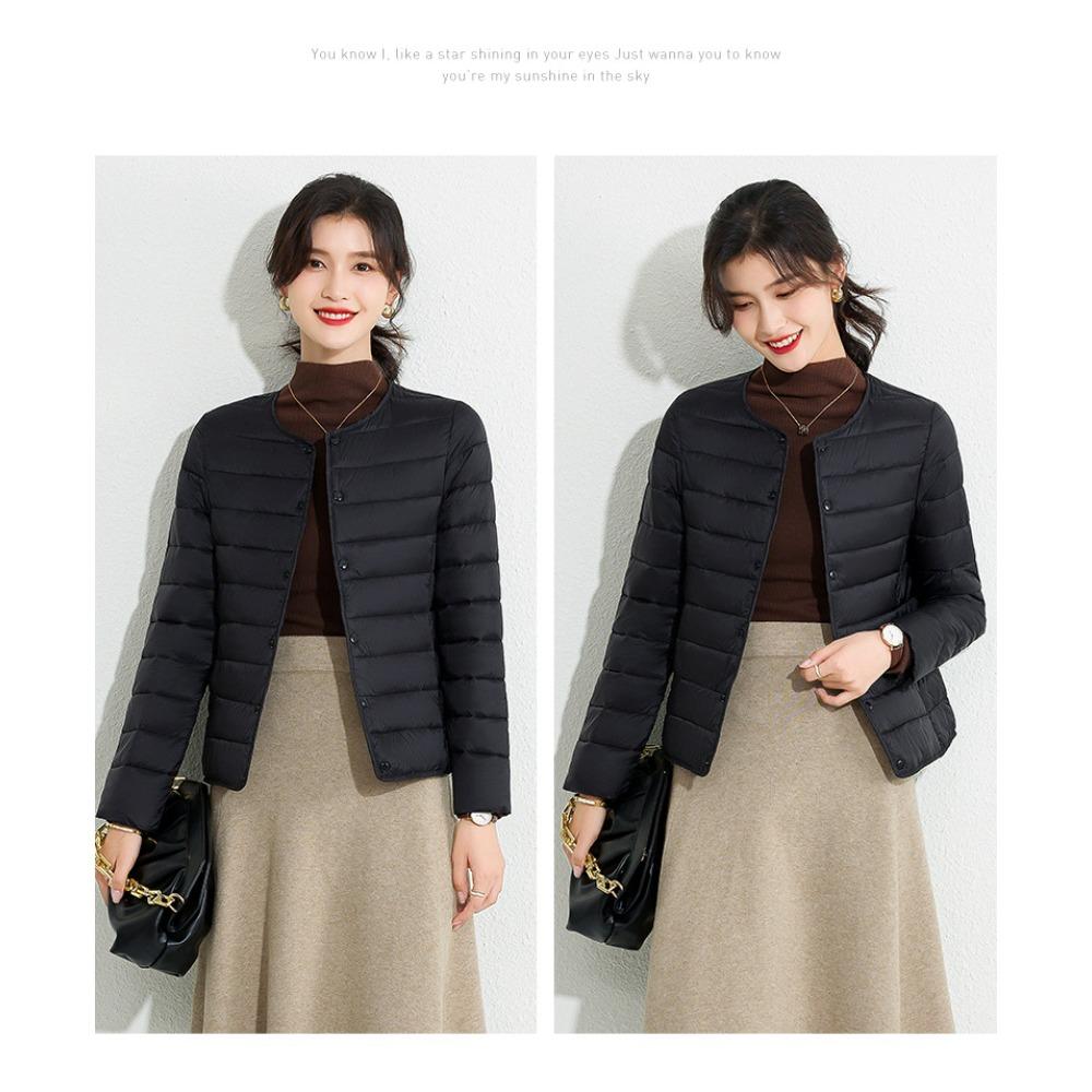 Women's Lightweight Down Cotton Coat Solid Color Minimalist Short Autumn Winter Thin Casual Portable Liner Jacket