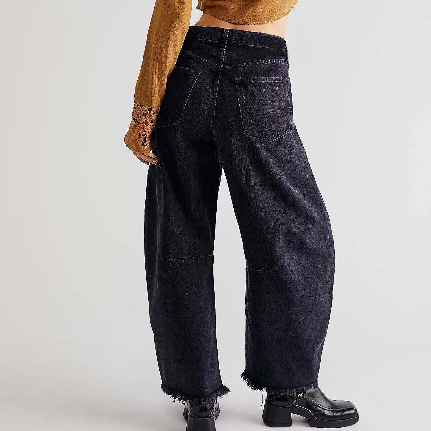 

Cropped Jeans for Women Low Waist Baggy Boyfriend Tapered Pants Plus Size XL чорний