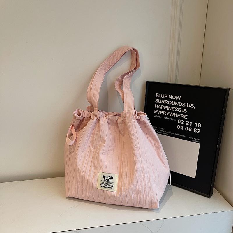 New Drawstring Shoulder Bag Lazy Style Tote Cloth Bag Women's Large Capacity Commuting Bag Student Class Bag