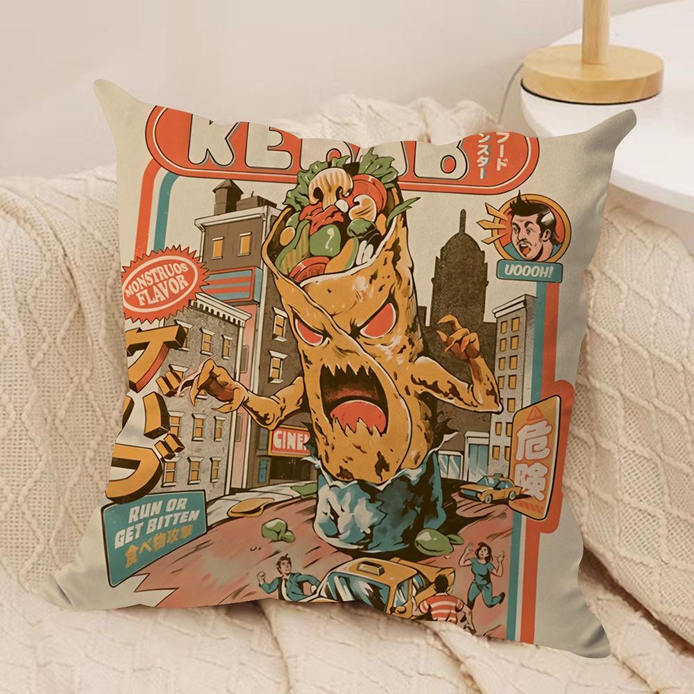 Food Disaster Cushion Cover Silky Short Plush Sofa Pillow Cover Hidden Zipper Soft Dustproof Case for Home Decor