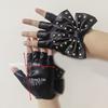 Damen Große Schleife Nieten PU-Leder Halbfingerhandschuhe Party Tanzen Show Bühnenauftritt Nachtclub Tanz Lolita Cosplay Fäustlinge