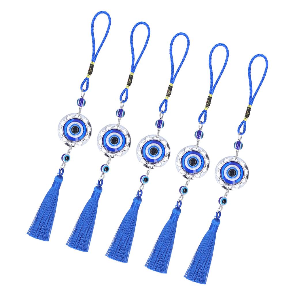 5Pcs Evil Eye Pendant Coloured Glaze Blue Tassel Exquisite Design Good Luck Evil Eye Decor for Room CarRound