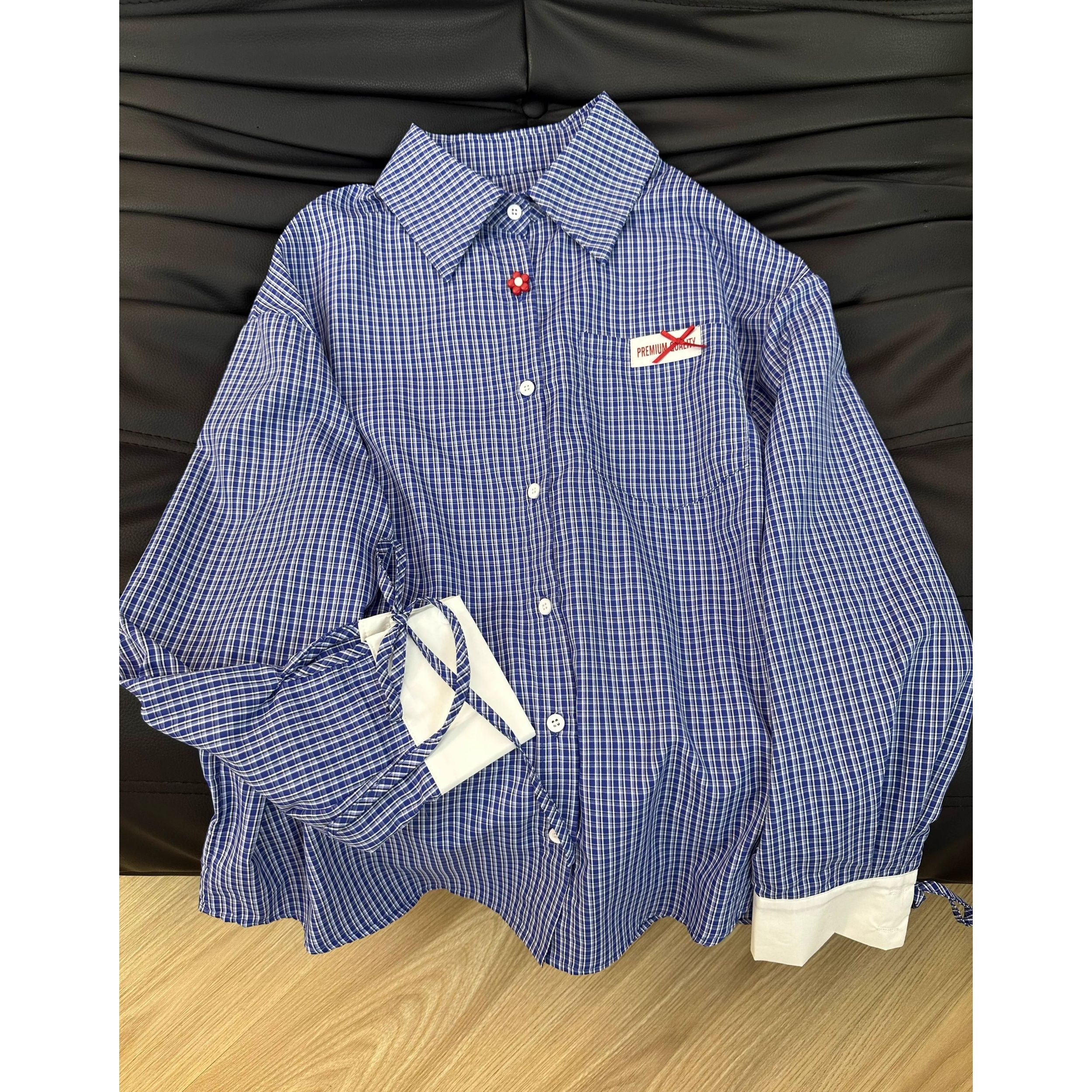 

Женская рубашка с длинным рукавом, контрастная клетчатая рубашка, повседневные топы в корейском стиле, минималистичный стиль для поездок на работу, женская одежда 3XL синий