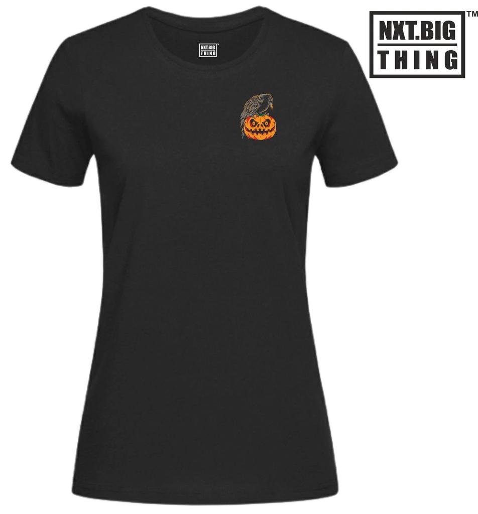 Crow Pumpkin T Shirt Pocket Halloween Trick or Treat Scary Horror Gift Women Top