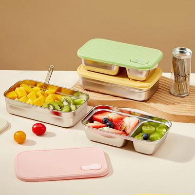 Leak Proof Stainless Steel Lunch Box Single/Double Compartment Divided Lunch Plate Student
