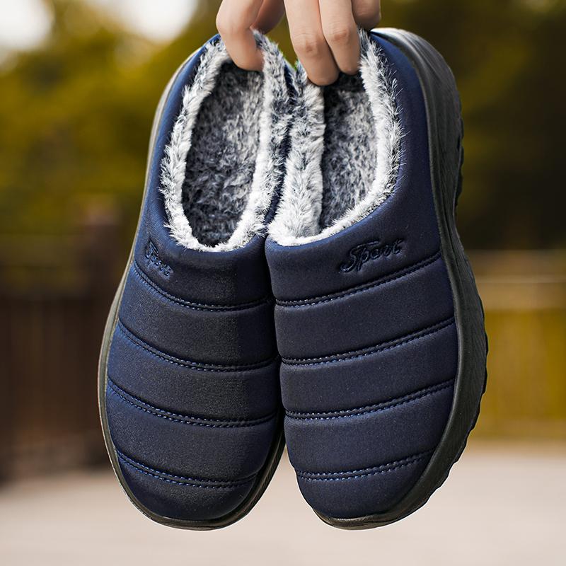 Winter Warm Male Cotton Casual Shoes Comfortable Mens Home Slippers Half Loafers Snow Boots with Fur Slip-on Light Flat Shoes