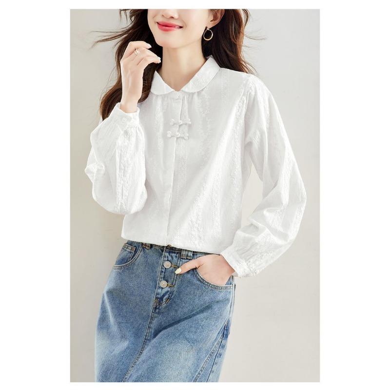 Long Sleeve Fashion Embroidered Shirt Women 2025 Autumn New New Chinese Style Casual Loose Top Button Shirt