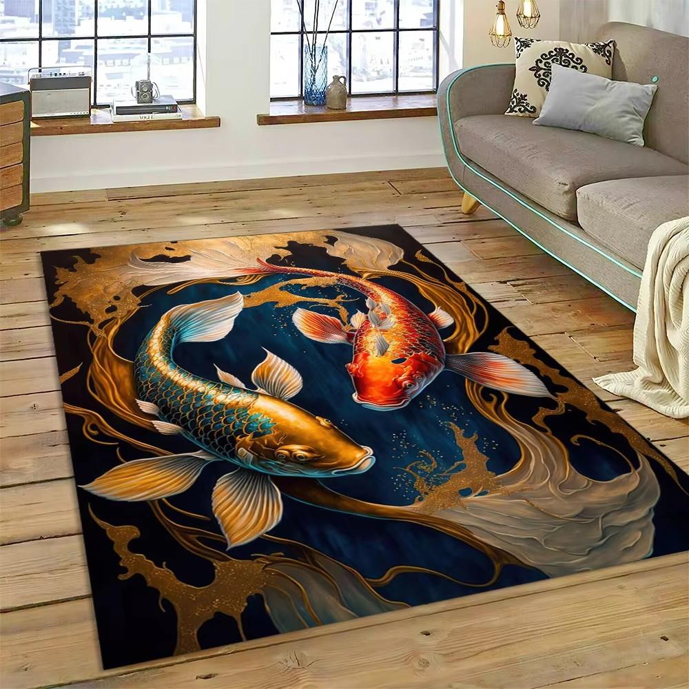 Alfombra de dibujos animados de peces Yin Yang naturalizados con carpa Koi para el hogar, sala de estar, dormitorio, sofá, felpudo decorativo, alfombra para área infantil, alfombra antideslizante