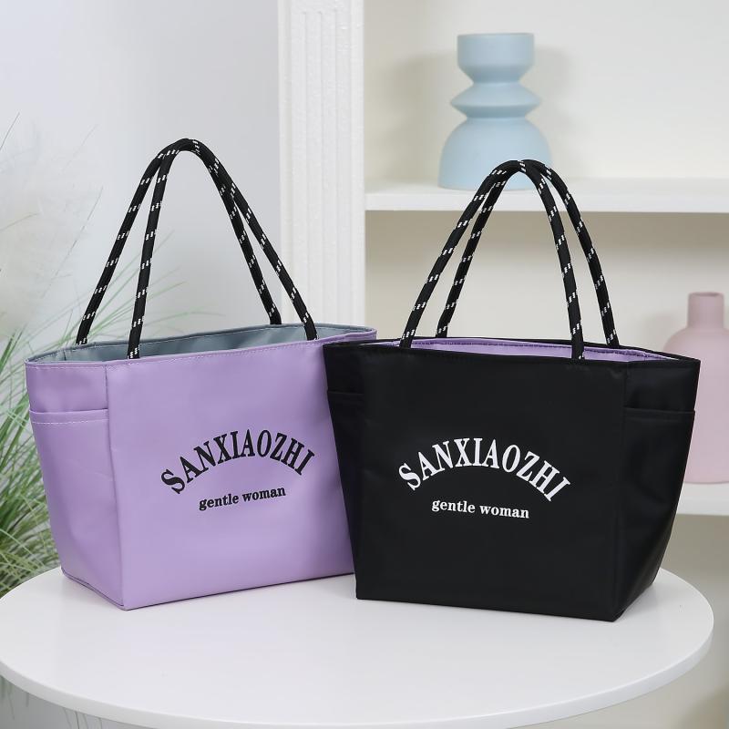 Fashion Simple Letter Print Large Capacity Double Sided Hand-Held Shoulder Bag Work Commuting Tote Bag