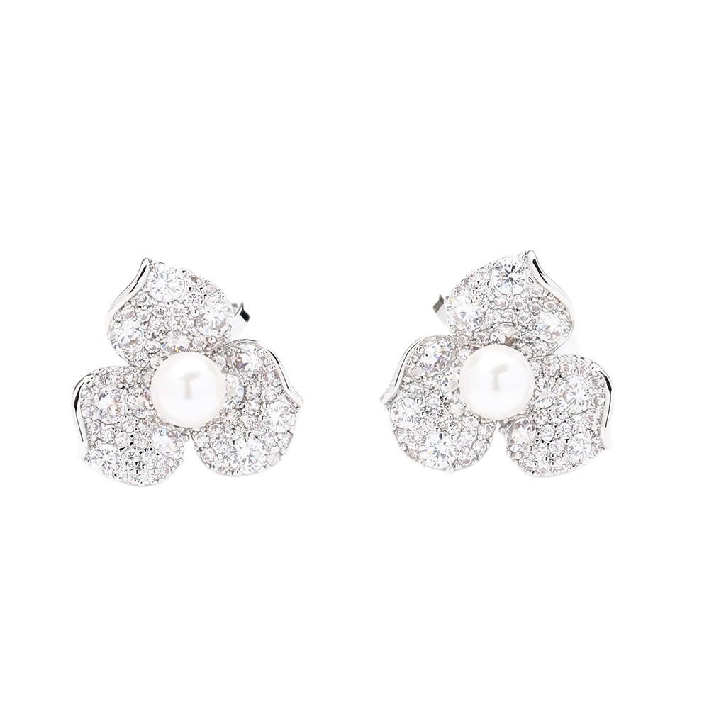 High-end light luxury bridal earrings, wedding earrings, gold-plated diamond-encrusted flower earrings, earrings without ear holes, earrings, earrings
