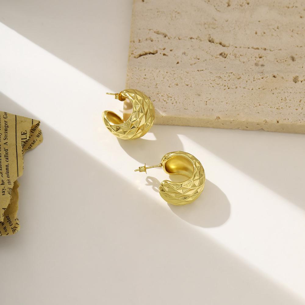 Metal Wind Light Luxury Earrings Trendy Retro Temperament Stainless Steel Geometric Stud Earrings Women'S Exaggerated Niche Earrings