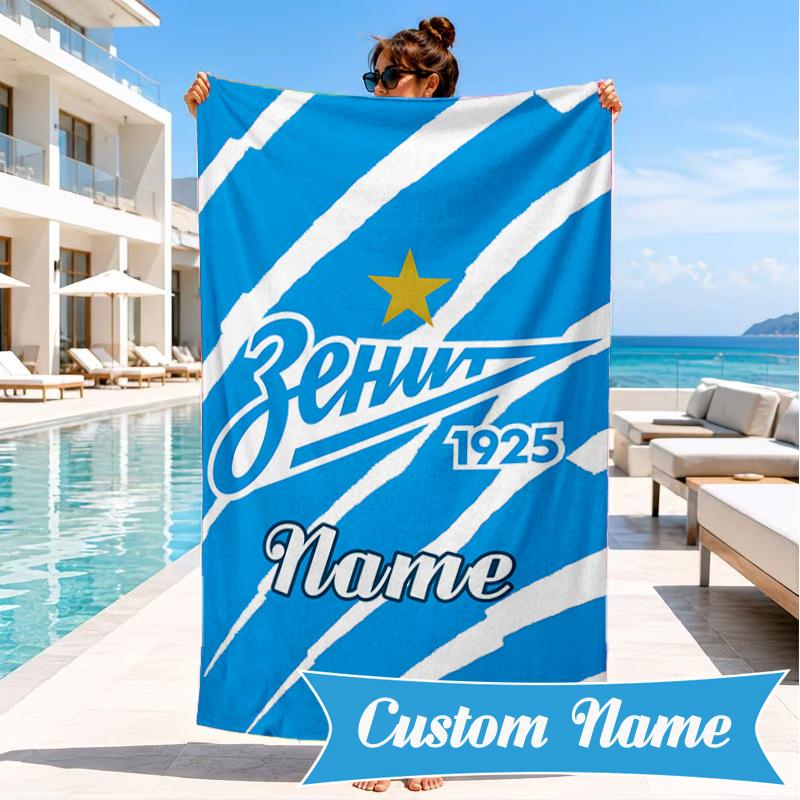 Custom Name Beach Towel Zenit FC Crest Microfiber Beach Towel, Lightweight for Summer Travel, Swimming Pool Fan Birthday Gift