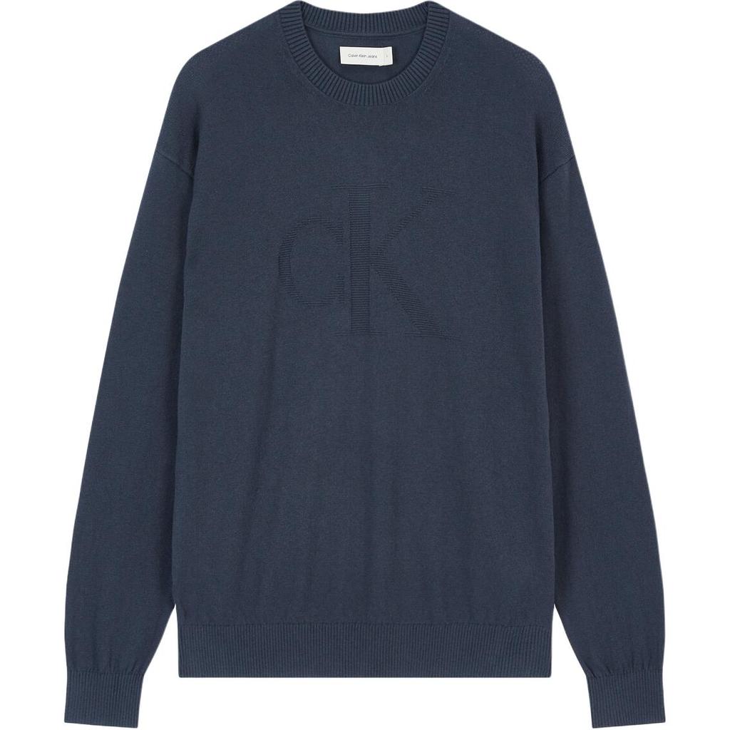Calvin Klein Solid Color Letter Embroidered Crew Neck Long Sleeve Sweater Men Sweater Navy-Blue J326453-BAN