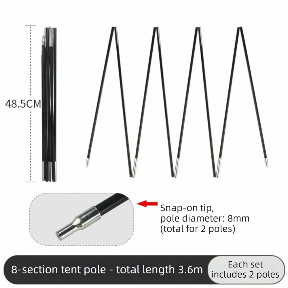 2Pcs Black Camping Tent Poles Fiberglass Tent Pole Replacement Kit Awning Setup