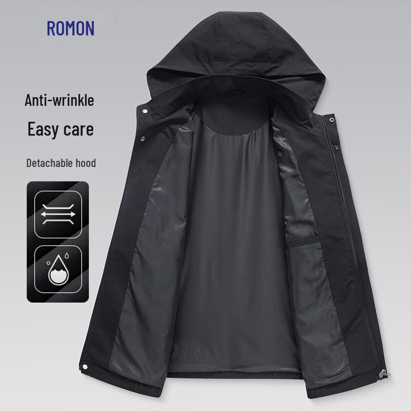 ROMON Men's Detachable Hood Anti-Wrinkle Business Casual Jacket