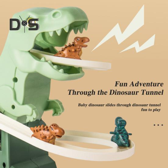 Elektrisches Dinosaurier-Bahn-Rutschenspielzeug mit leichter Musik, Cartoon-Dinosaurier, automatische Treppensteig-Achterbahn, Rutschbahn-Spielzeug, Geschenk für Kleinkinder, Jungen und Mädchen