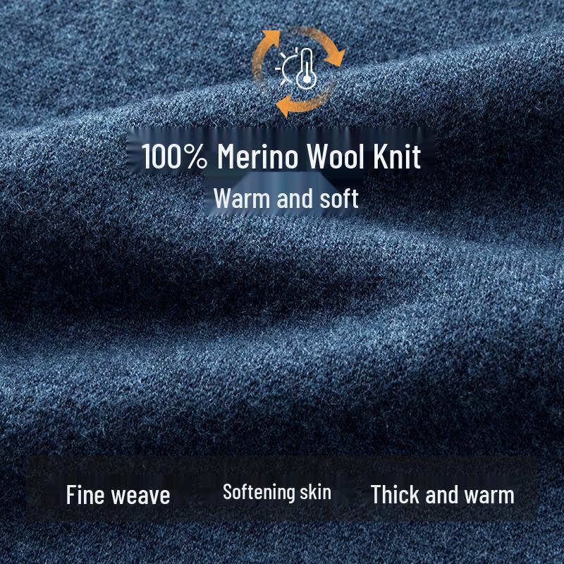 Hengyuanxiang Men's 100% Pure Wool Half-Zip Turtleneck Sweater