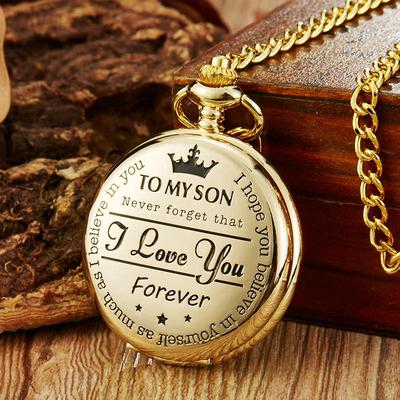 Engraved Retro Quartz Pocket Watch for Son, Husband, Grandpa