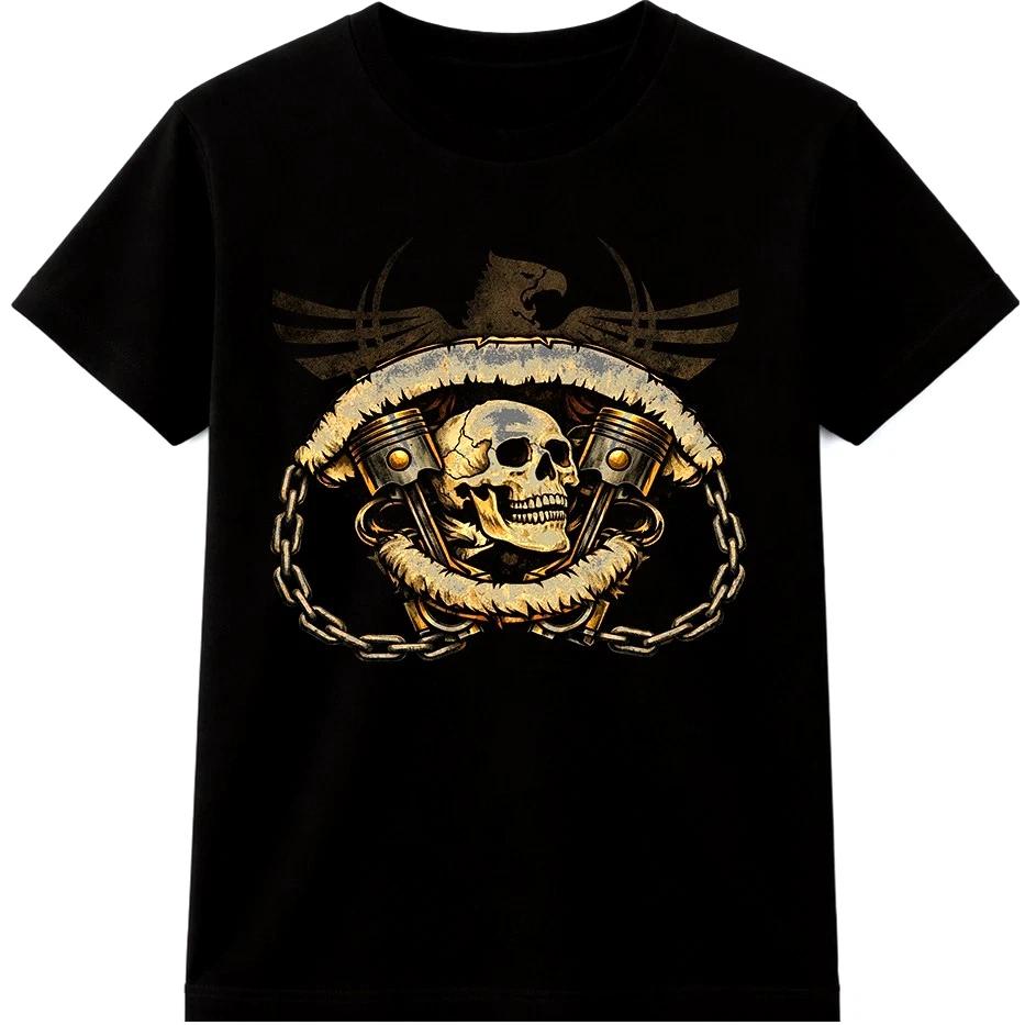 Biker Skull Pistons TShirt Garage Mechanic Engine Vintage Motorcycle Graphic Tee S