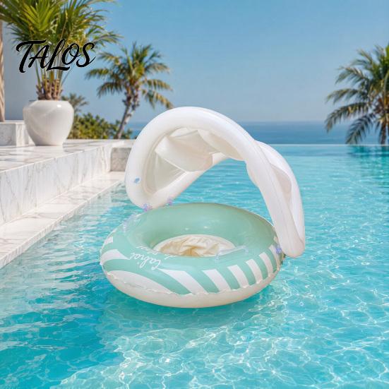 Baby-Schwimmring mit Baldachin, Aufblasbarer gestreifter Pool-Schwimmring für Kleinkinder Jungen Mädchen, UV-Sonnenschutz-Schwimmring mit Sicherheitsitz, Griff
