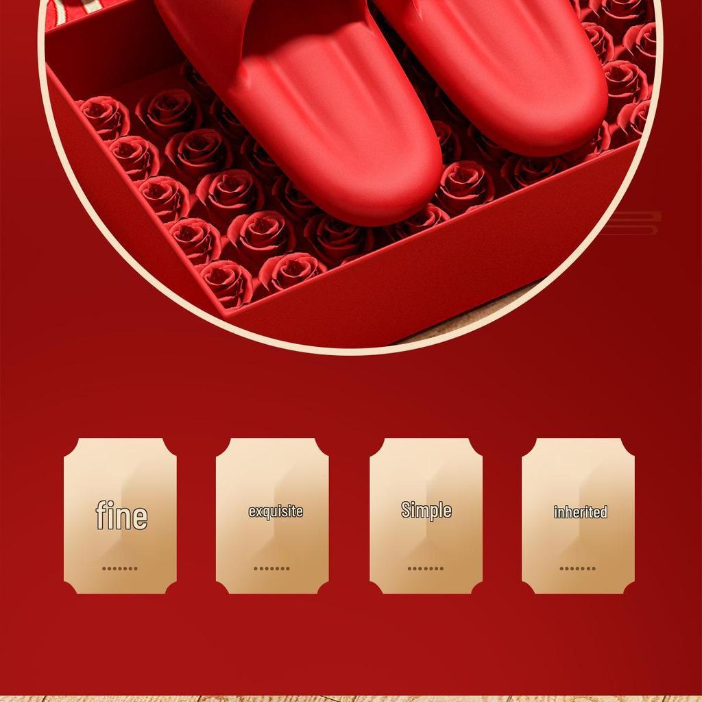 Festive Red Summer Wedding Slippers: Non-Slip Indoor Sandals for Couples