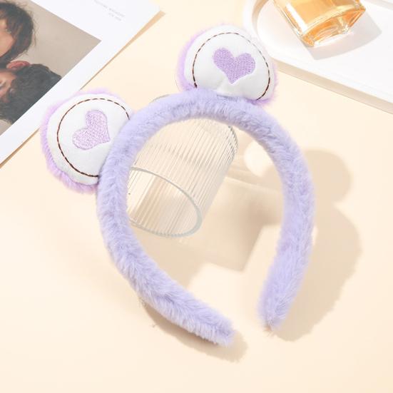 Hair Hoop Toothed Anti-Slip Plush Headband with Bear Ears Decor Fluffy Elastic Face Washing Makeup Hairband