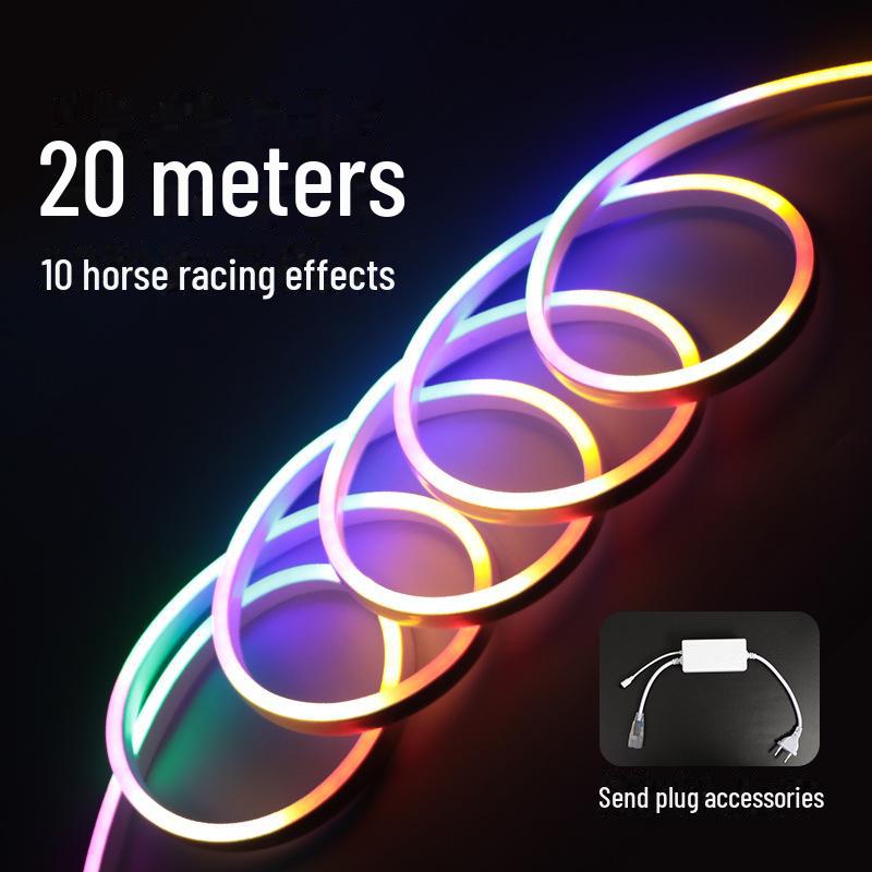 

Цветная светодиодная лента для скачек: Мигающий, бегущий, водонепроницаемый, гибкий неон для уличной атмосферы