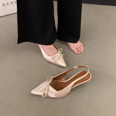 Women's Thin Heels High Heels Large Size Elegant Bowknot Sexy Pointed Toe Leisure Pumps Fashion Comfortable Slingbacks Sandals
