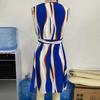 Women Sleeveless V-Neck Slim Fit Striped Short Dress High Waist A-Line with Waist Belt Seaside Summer Vacation Vest Dress S-XL