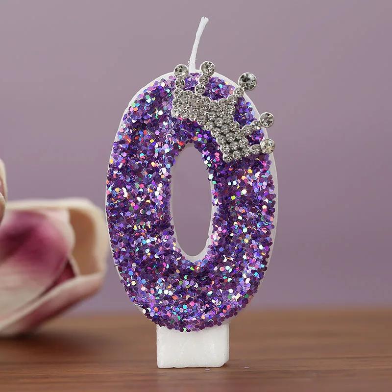 

Свечи на детский день рождения от 0 до 9 цифр Фиолетовая коронованная принцесса торт декоративная свеча для украшения торта юбилейная вечеринка