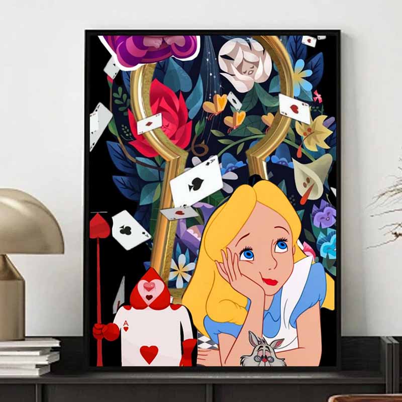 Disney 5D DIY Diamond Painting Alice in Wonderland Illustration Cartoon Full Diamond Mosaic Diamond Painting Art Wall Decoration Craft Set