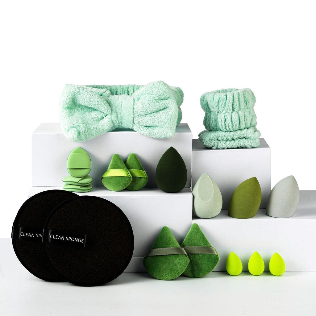 Multi-piece Powder Puff Set: Includes Beauty Blender, Thumb Puff, Mini Puff, and Cotton Puff In 5/14/19/25/34-piece Options.