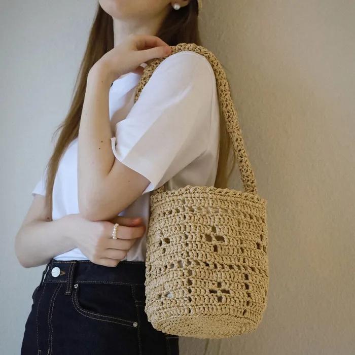 No.50 / Lily Bucket Bag _ Raffia (Lily Raffia Bucket Bag, Crochet Bag, Knit Bag)