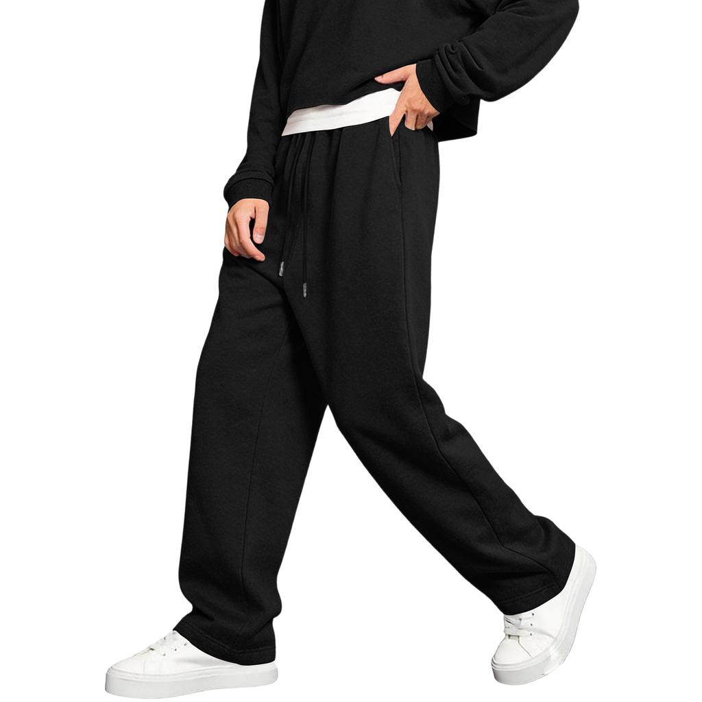 Men's Sport Sweatpants With Drawstring Elastic Waist, Retro , Loose Wide-leg Pants With Pockets