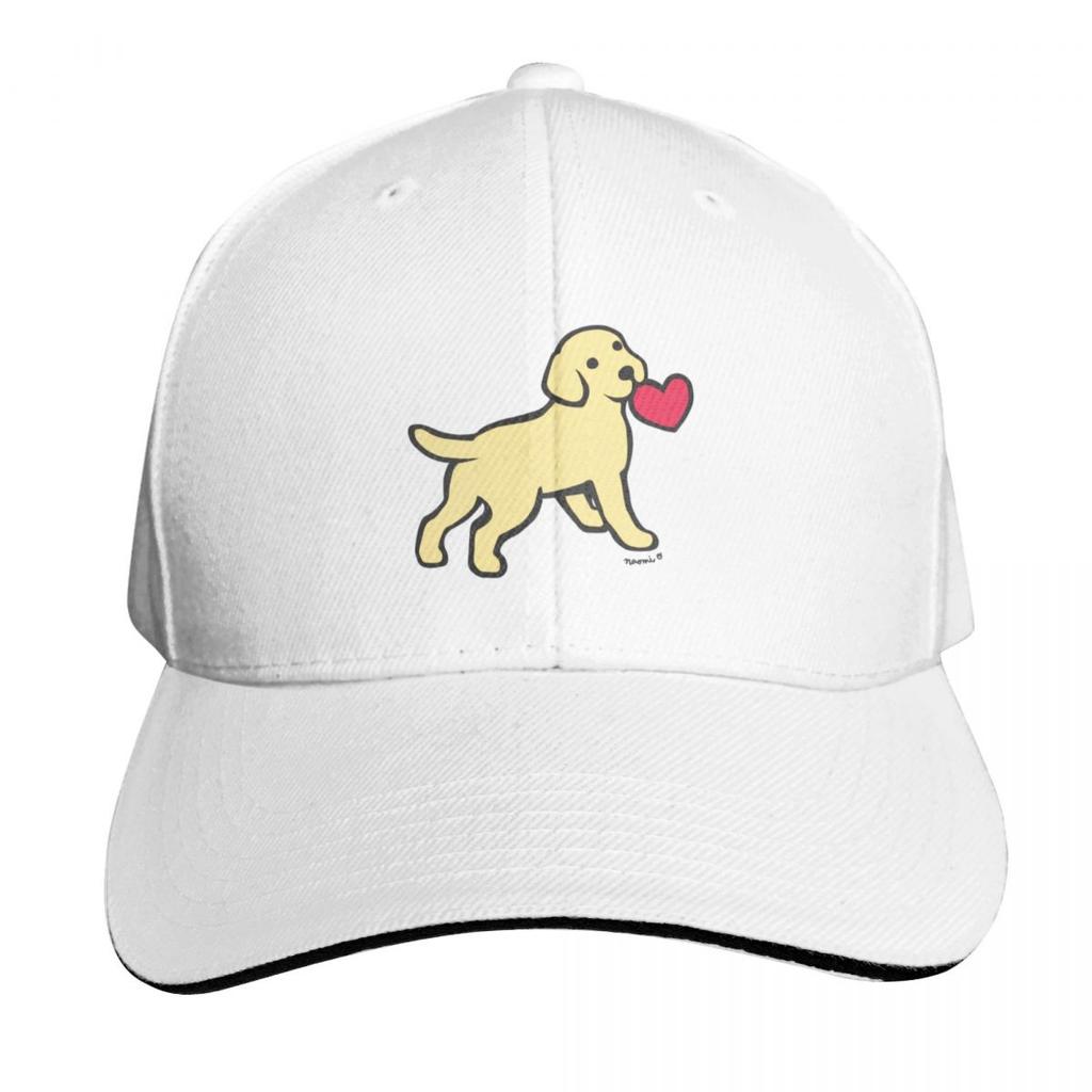 Yellow Labrador Puppy With A Little Heart Baseball Cap Snapback Flat Bill Strapback Dad Hat Six Panel Structured Crown
