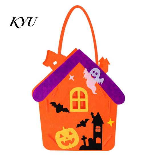 Portable Candy Storage Containers Halloween Felt Trick or Treat Bags, Cartoon Owl Bat Devil Pumpkin Kids Durable Pails Handheld Tote Reusable