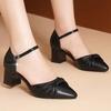Spring and Autumn new thick heel women's shoes pointed European and American shallow mouth fashion mother women's shoes bow single shoes Korean versio