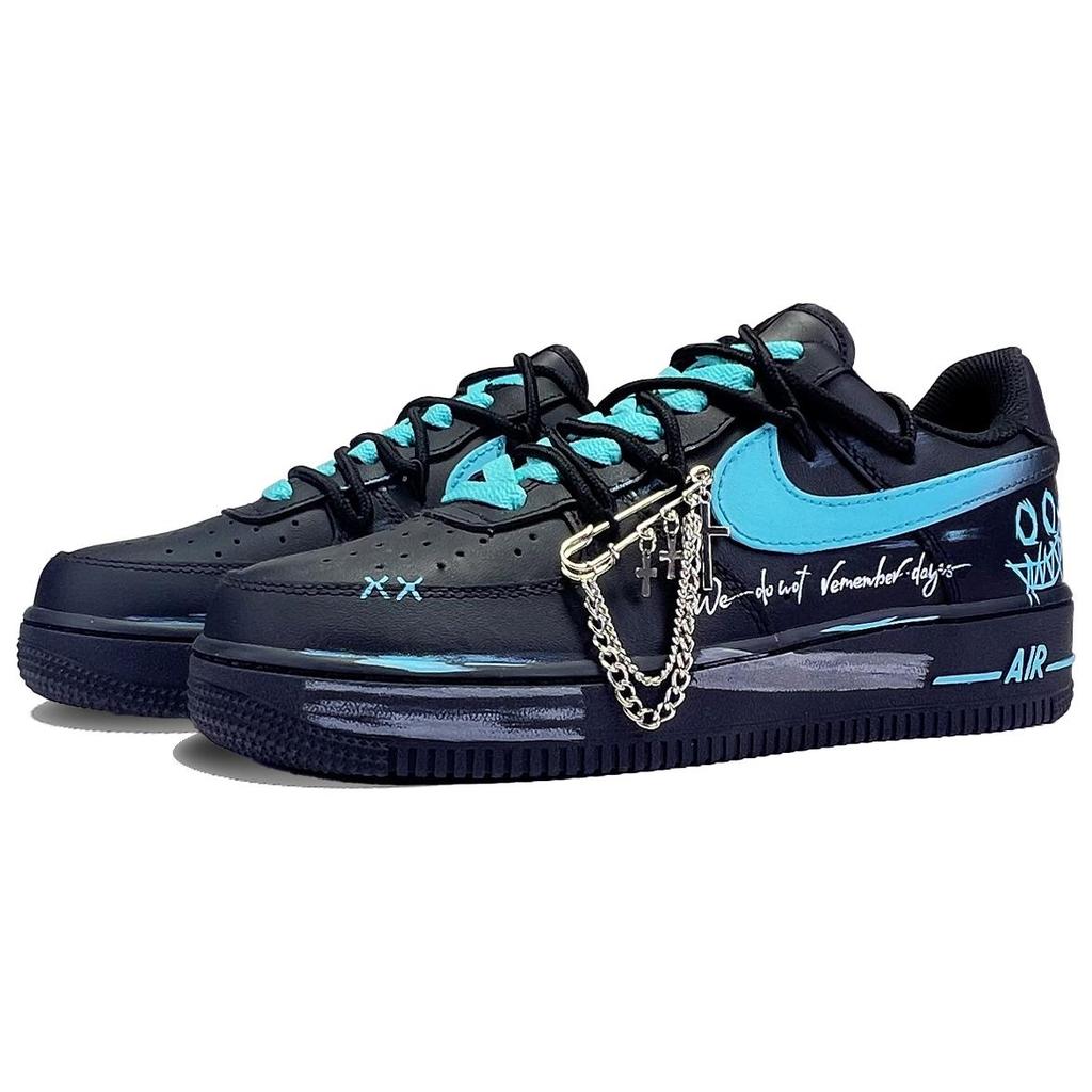 Nike Air Force 1 Resistentes al Deslizamiento Resistentes a la Abrasión de Caña Baja Zapatos de Skate Unisex Negro Azul CW2288-001(Equipo726-)