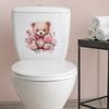 Cartoon Cute Bear with Roses Toilet Seat Sticker Bathroom Decor Removable Waterproof Wall Decal