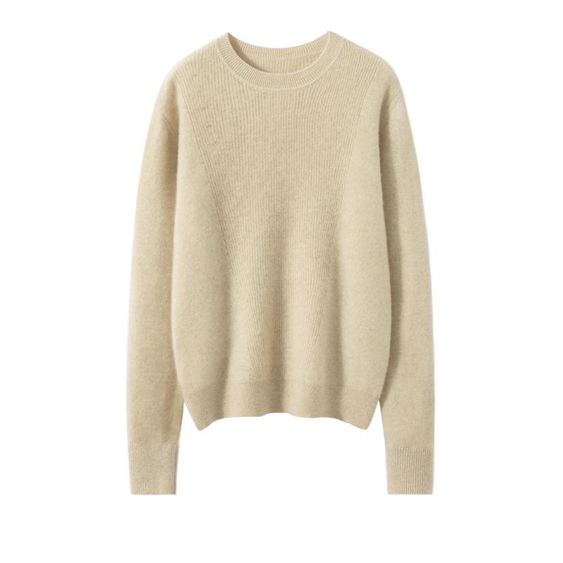 Women's Pure Cashmere Knit Long Sleeve Base Layer Sweater - Autumn/Winter, Loose Fit, Slimming, Warm Pullover