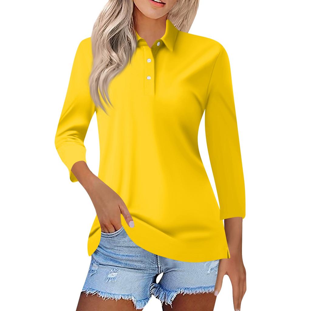 Women's Fashion Casual Lapel Short 3/4 Sleeve Color Shirt Women's Button Up Tops