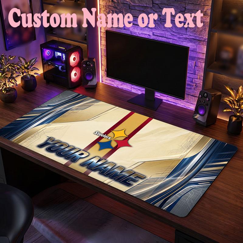 Pittsburgh Steelers Customized Name Text Mouse Pad, Large Desk Mouse Mat Personalized Home Office Present