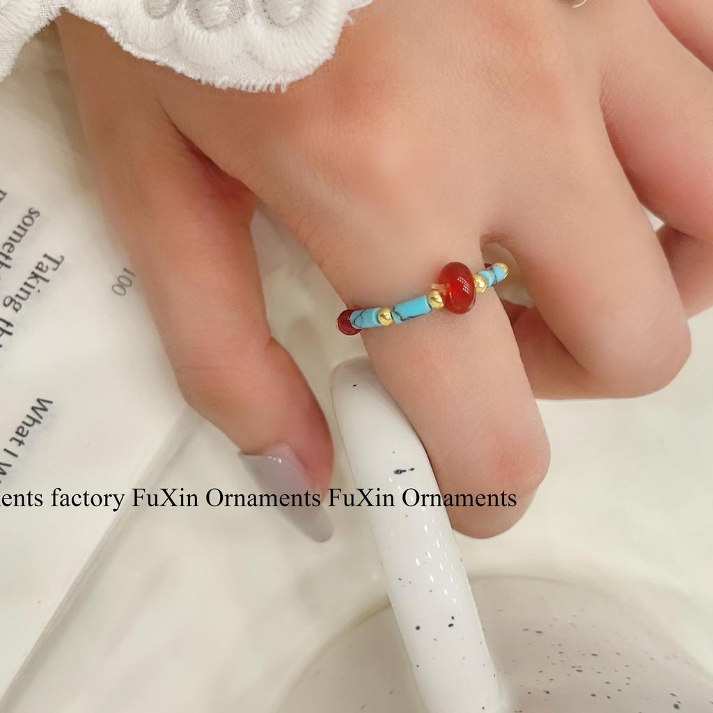 Unique Dopamine Blue Island Series Stacking Ring - Niche Pinky/Index Finger