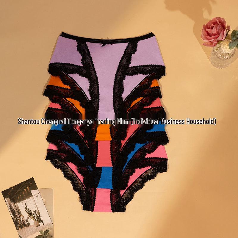 Europeiska och Amerikanska Damers Medelhög Midja Spets Bomulls Trosor - Trendiga, Bekväma, Andningsbara Triangel Briefs