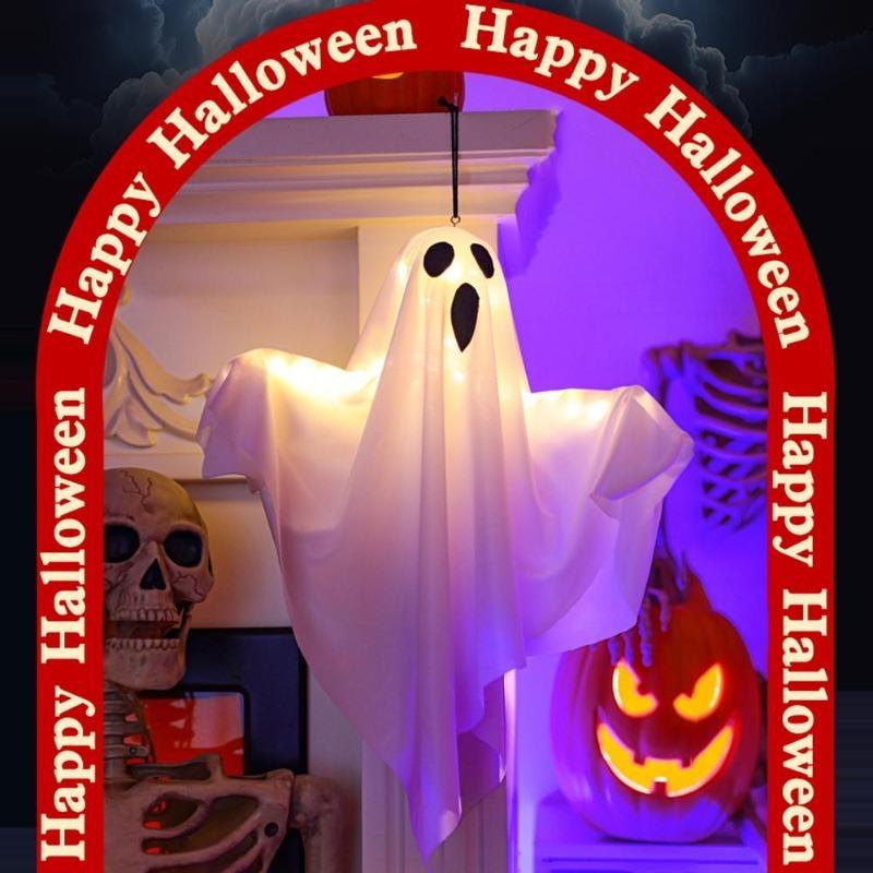 1-3Pcs Halloween Hanging LED Ghost Lights, Spooky Cute Ghost Ornaments, Indoor Bedroom Wall Decor, Outdoor Party Decorations