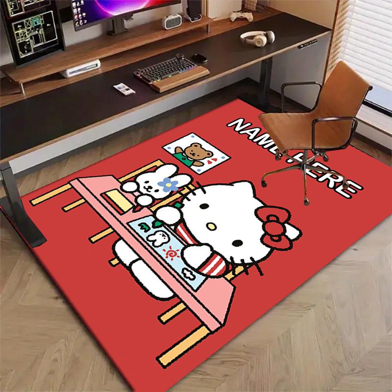 Custom HelloKitty Mat Personalized Name, Polyester Washable Indoor Entryway Rug, Gift for Christmas, Easter, Thanksgiving Day